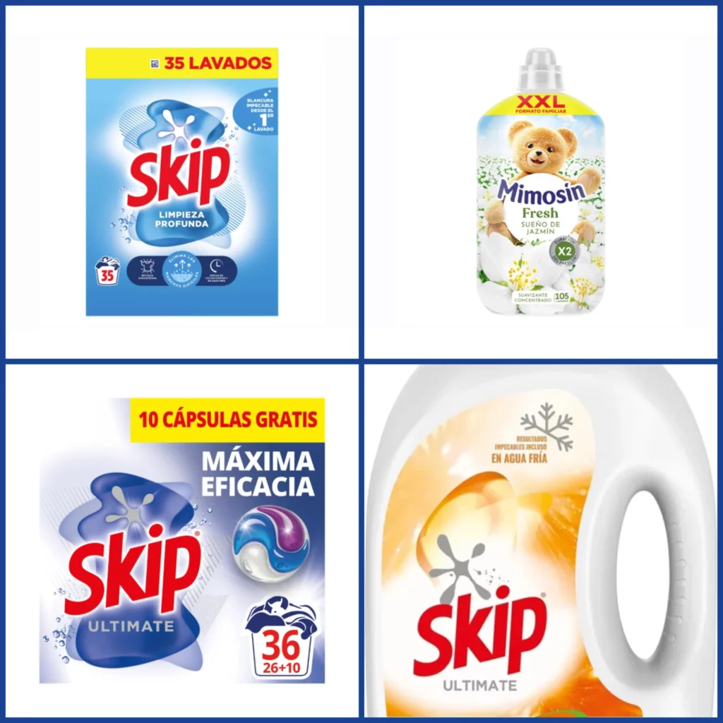Liquidación de detergente para ropa Skip y Mimosín