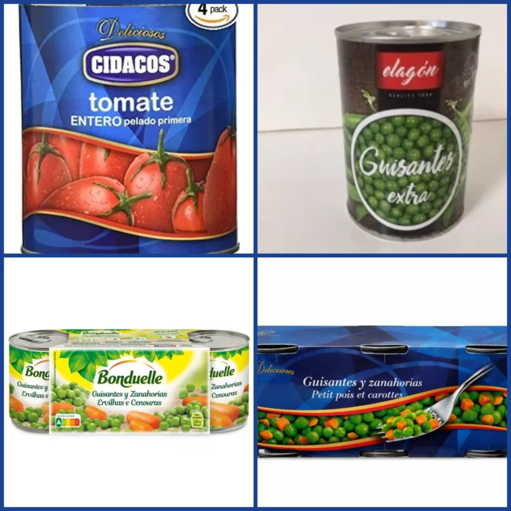 Lote Liquidación conservas de verdura guisantes, tomate, zanahoria